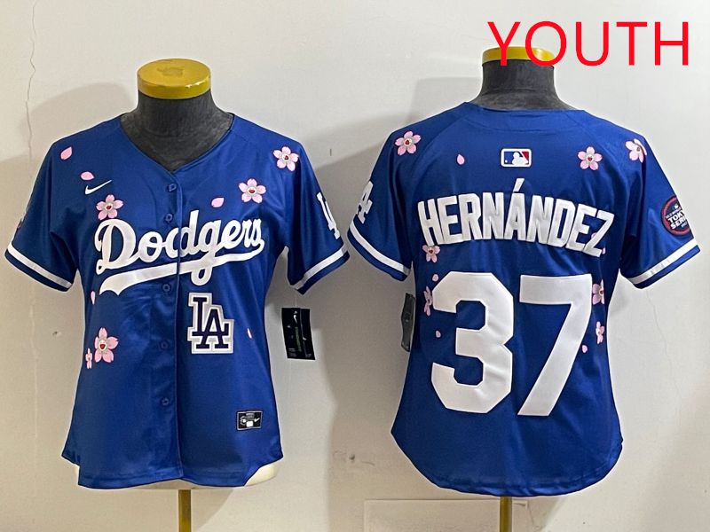Youth Los Angeles Dodgers 37 Hernandez Blue Sakura Edition 2025 Nike MLB Jersey style 9